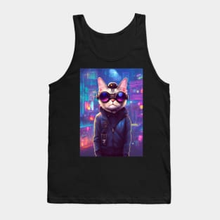 Techno Cat In Japan Neon City Tank Top